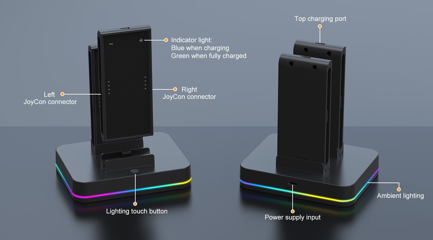 Nintendo Switch 2 Joy-Con 4-in-1  Charging Grip – Afneembare Charging Grip – RGB Oplader – Gaming Accessoire