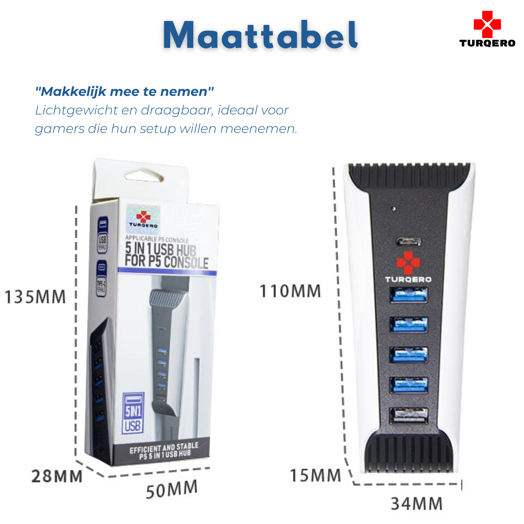 Turqero 5 in 1 usb hub geschikt voor PS5 - plug and play - disc & digital editie - extra poorten voor opladen en aansluiting van randapparatuur
