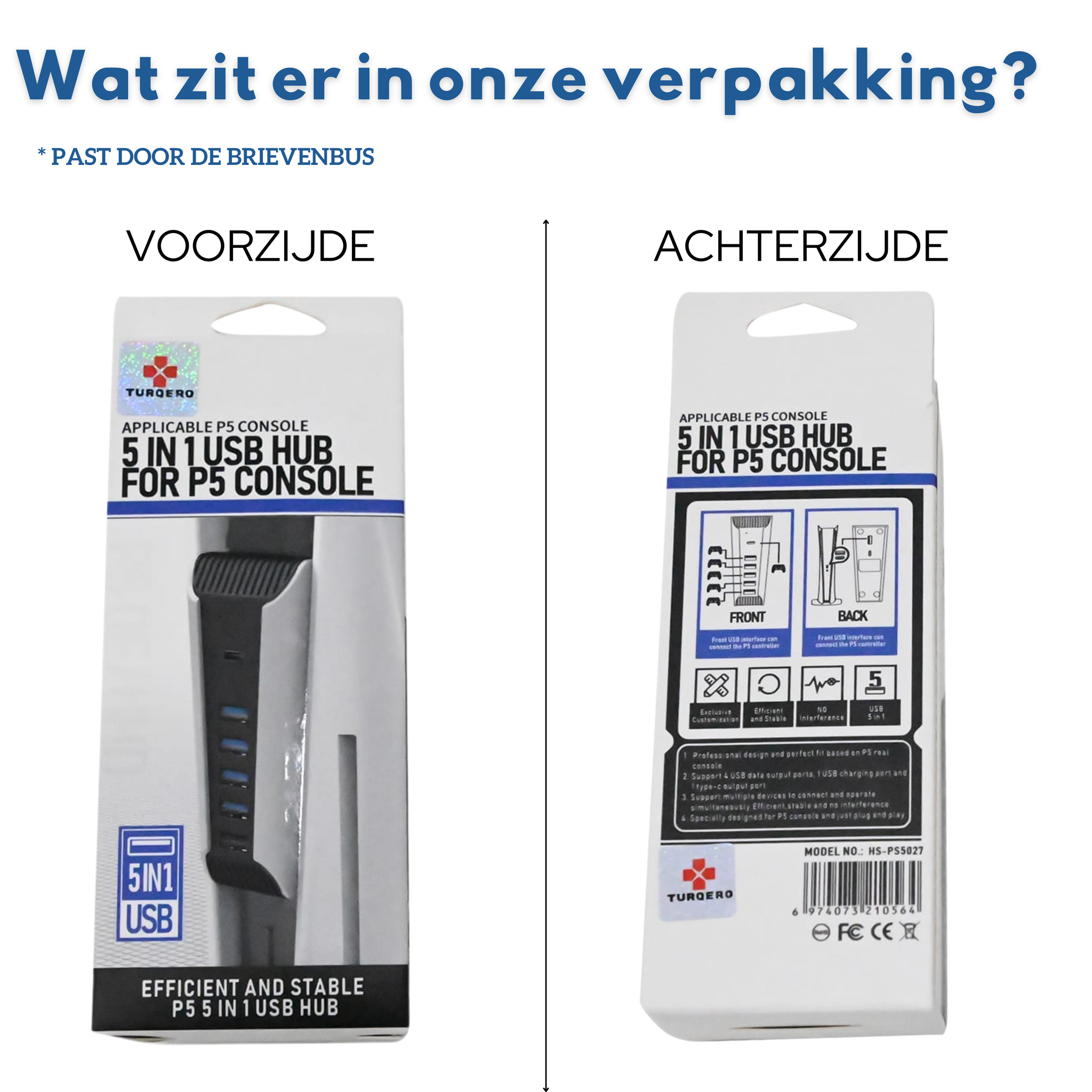 Turqero 5 in 1 usb hub geschikt voor PS5 - plug and play - disc & digital editie - extra poorten voor opladen en aansluiting van randapparatuur