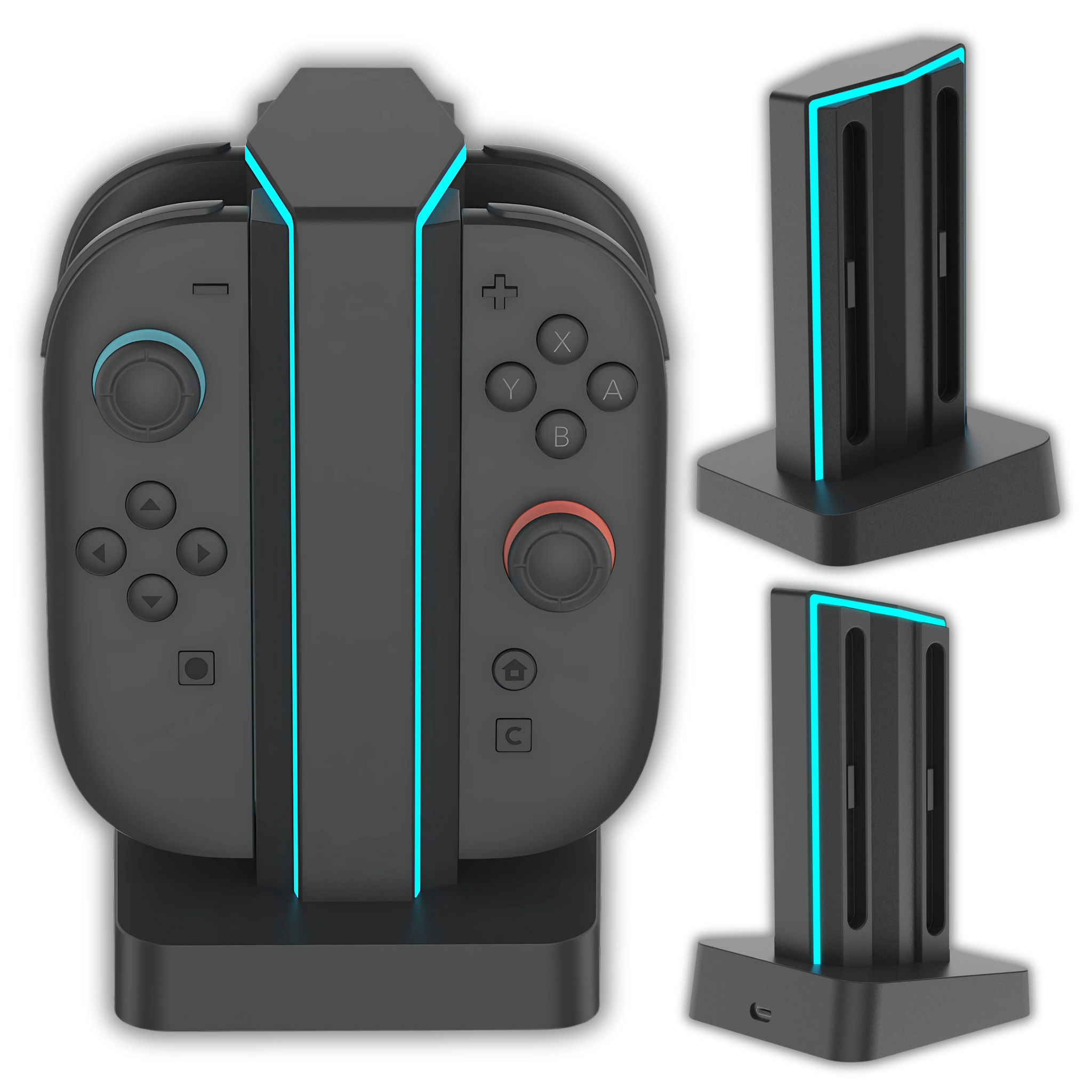 Turqero oplader voor Joy-Con Nintendo Switch 2 - Oplaadstation - Fast Charge - geschikt voor 4 Joy-Con Controllers - 6 RGB sfeerverlichtingen