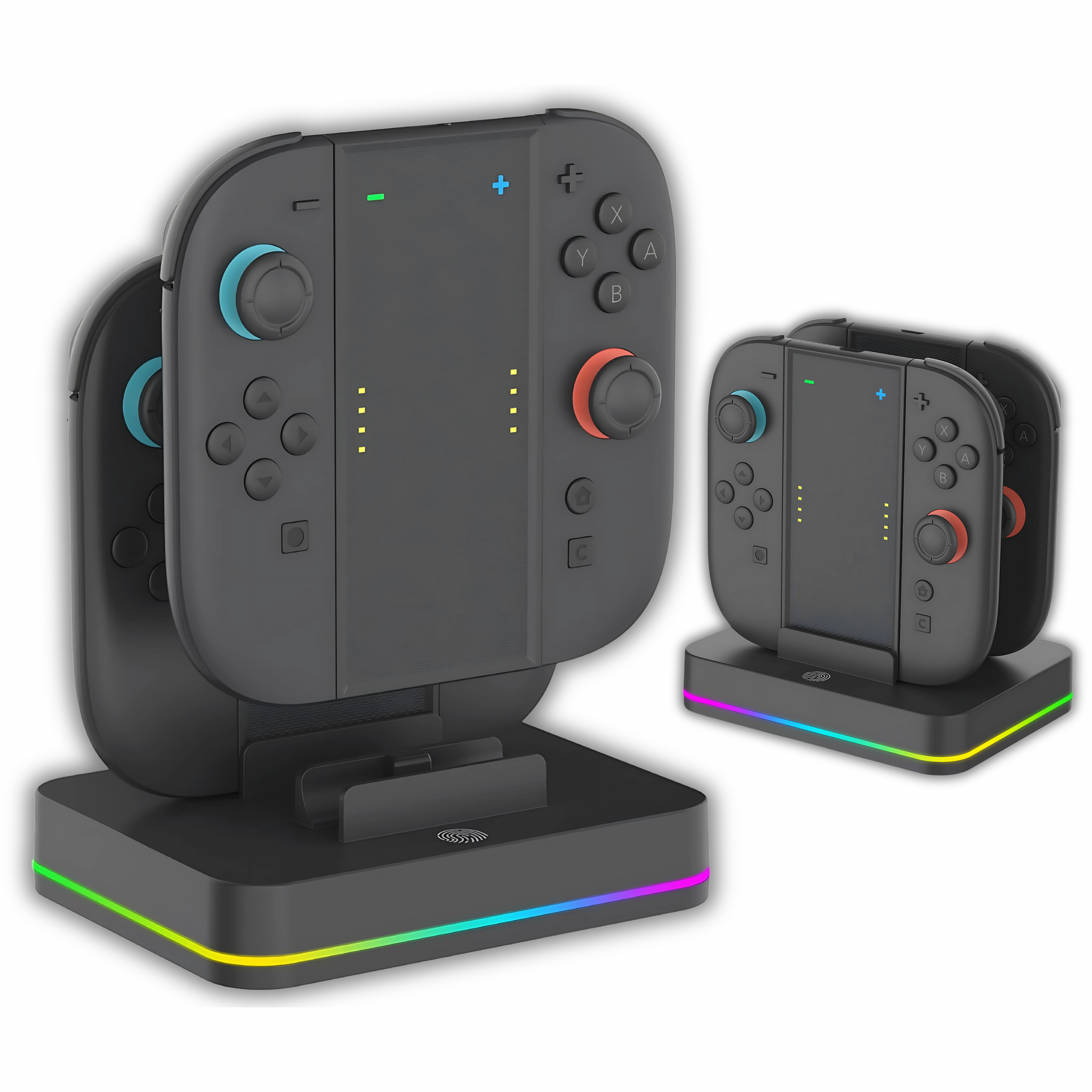 Turqero 4 in 1 Joy-Con Oplader voor Switch 2 - Oplaadstation met RGB sfeerverlichting voor 4 Joy-Con controllers - Afneembare Charging Grip