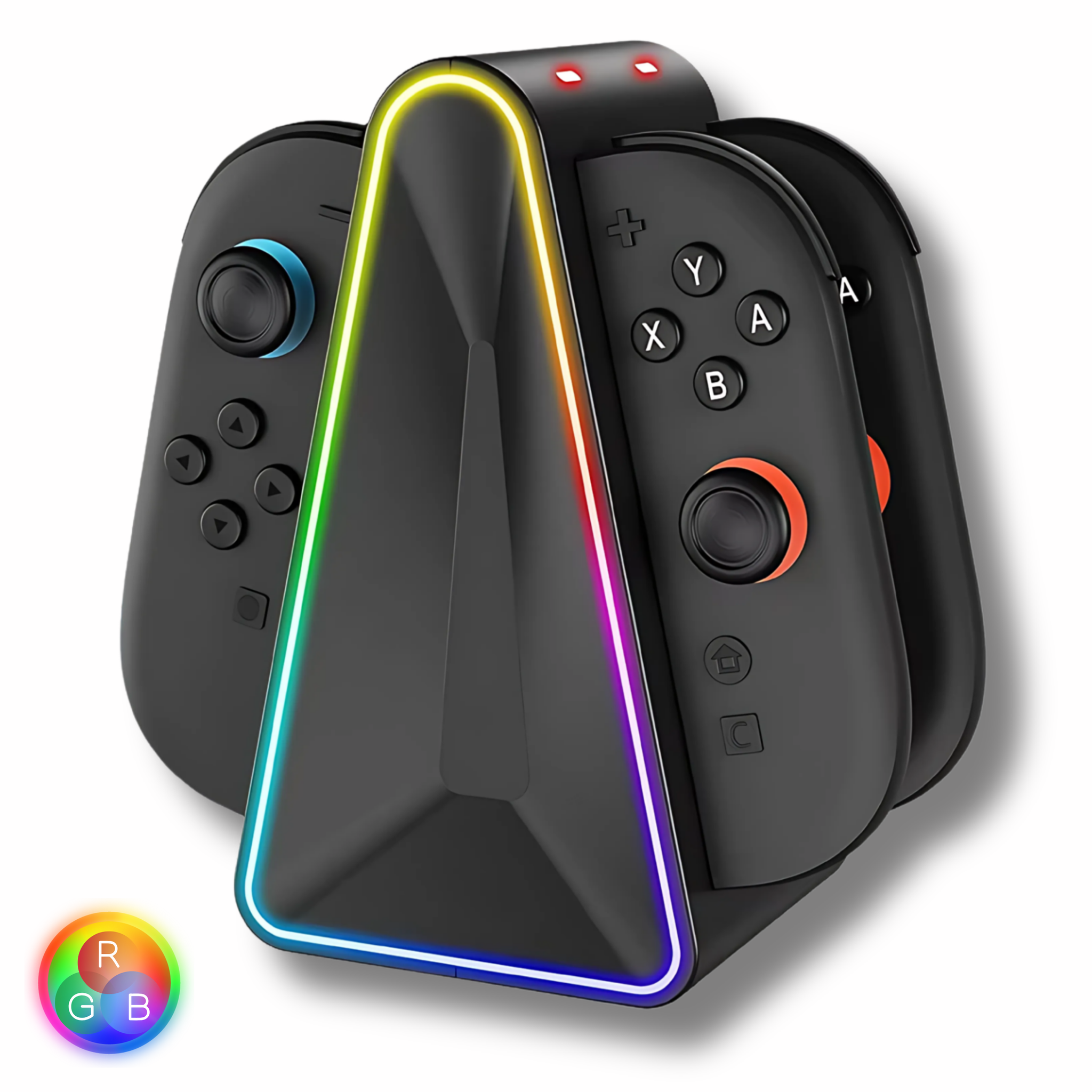 Turqero 4 in 1 Joy-Con oplader geschikt voor Switch 2 - Oplaadstation met RGB sfeerverlichting en LED-indicator - voor 4 Joy-Con controllers