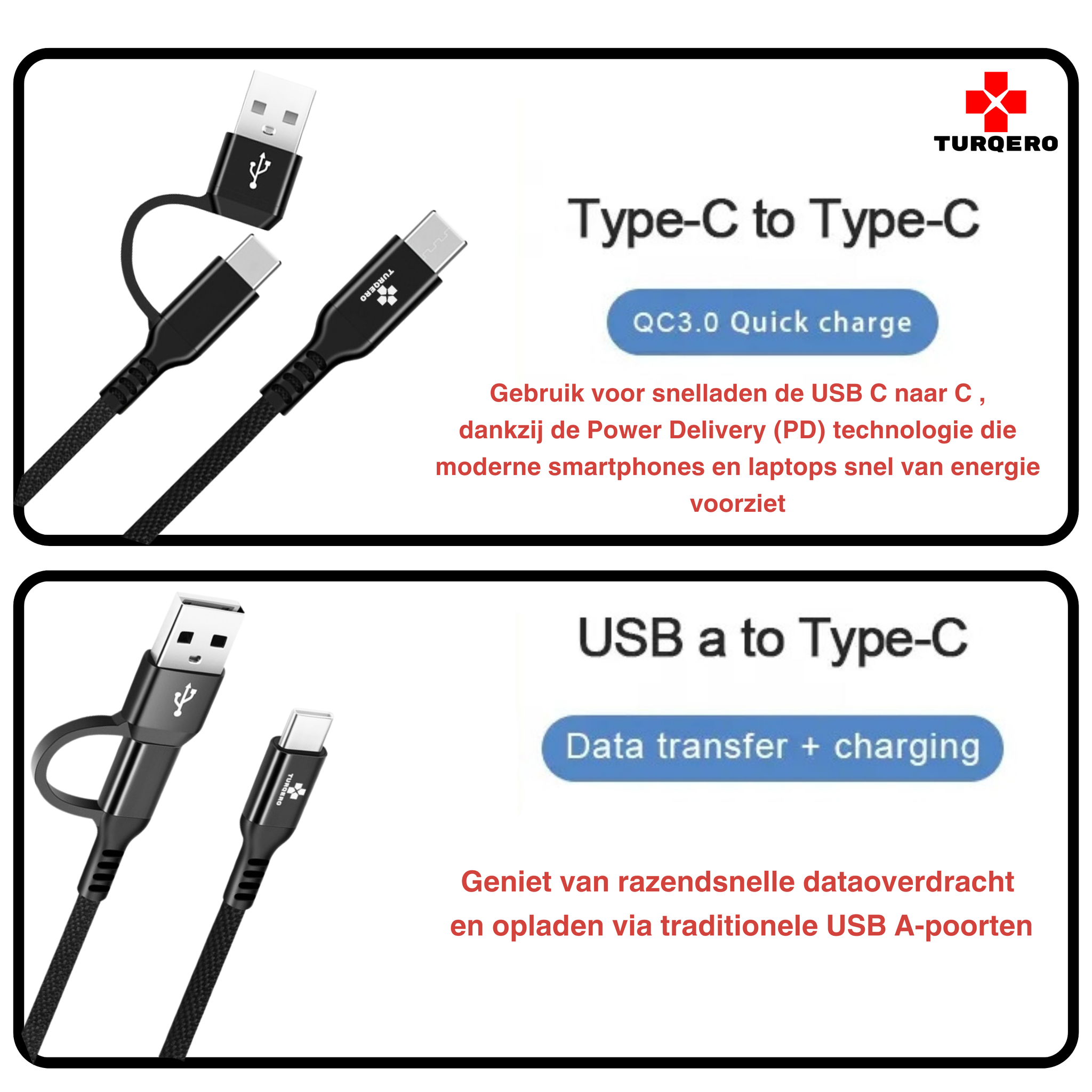 Multifunctionele USB A+C naar C Kabel 2-in-1 – PD Fast Charging & Dataoverdracht – Snelle Oplader voor Smartphones, Tablets en Controllers