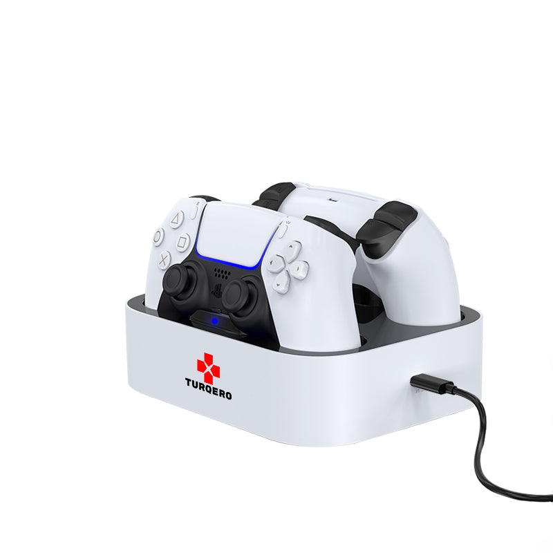 Turqero oplaadstation geschikt voor Playstation 5 - Dual controller - Dualsense - Wit - geschikt voor Sony PS5 controller - Smartchip - Snel laden - wireless oplader - inclusief type c kabel