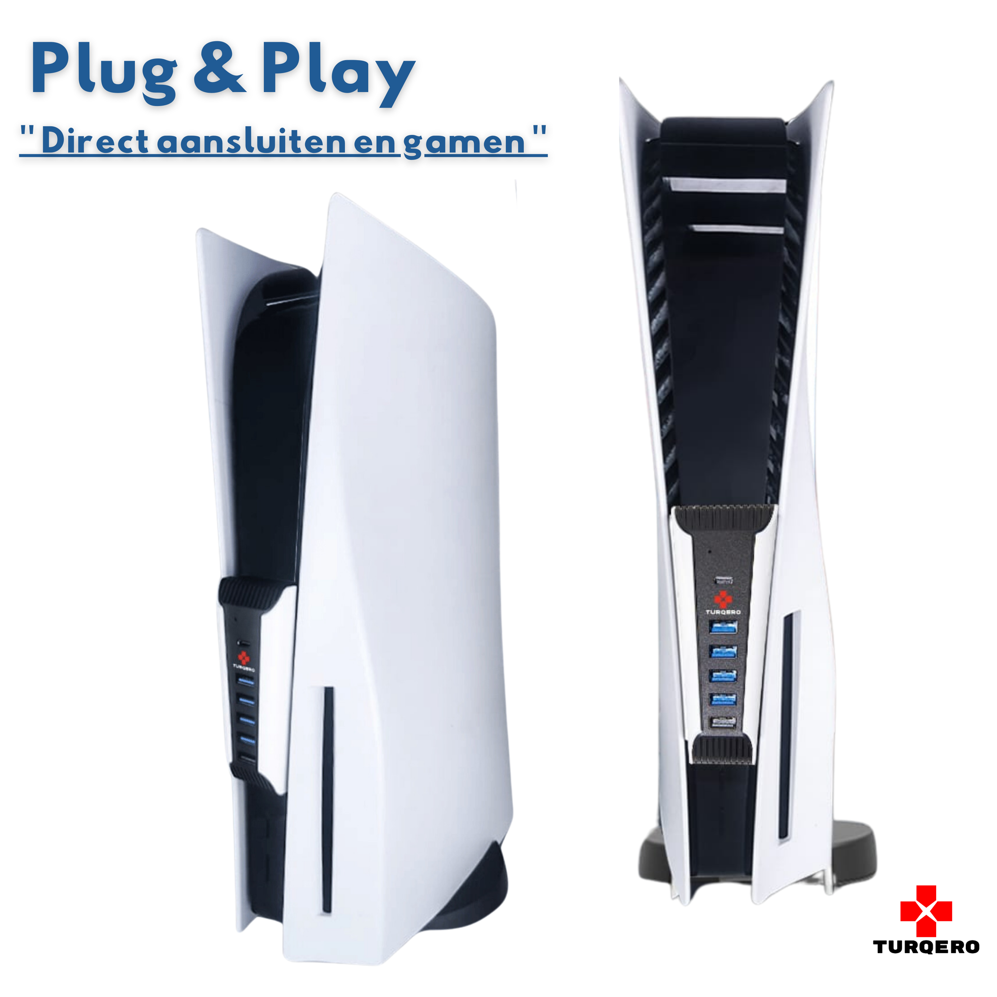 Turqero 5 in 1 usb hub geschikt voor PS5 - plug and play - disc & digital editie - extra poorten voor opladen en aansluiting van randapparatuur