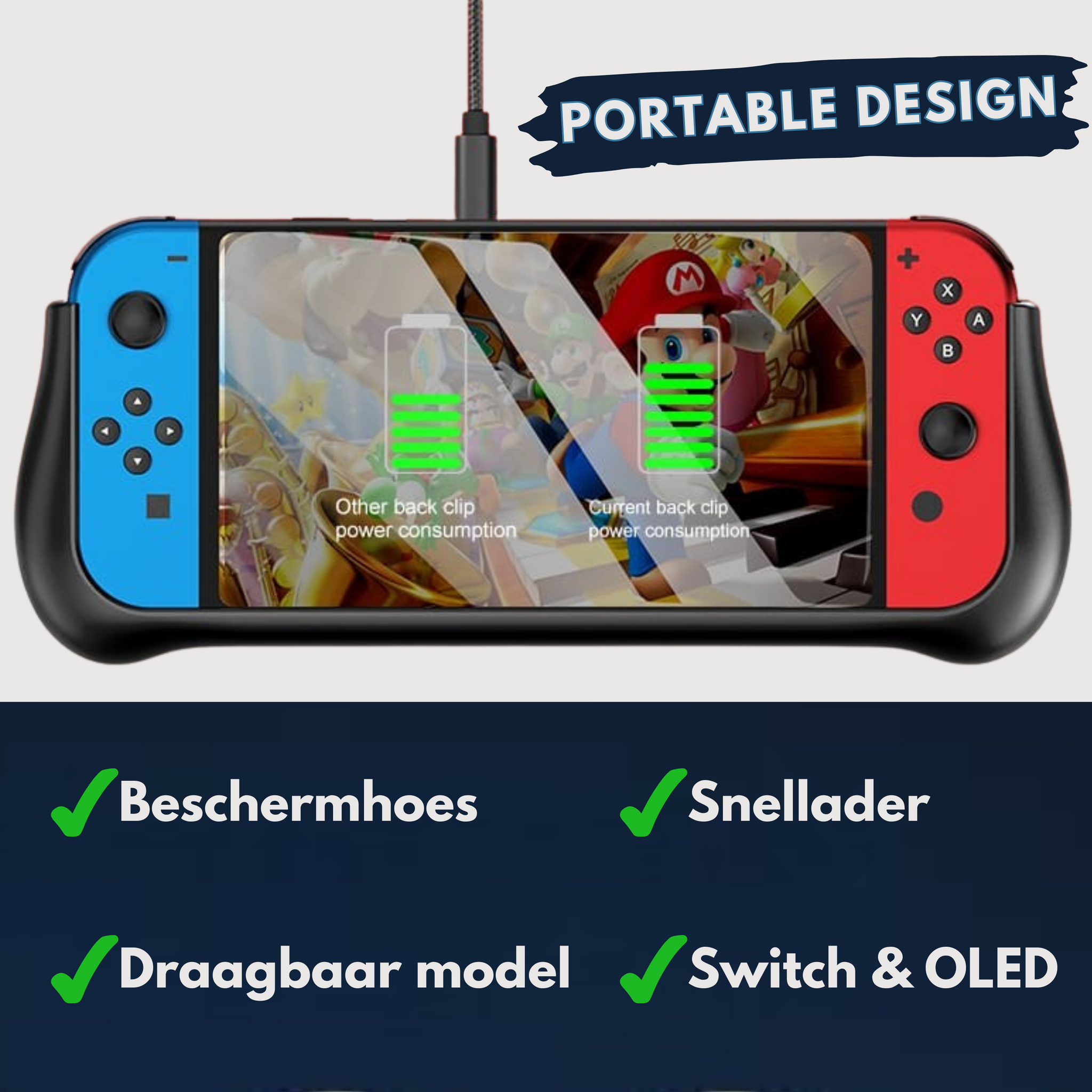 Nintendo Switch & Oled Battery Case - 10.000 mAh - Beschermhoes met Powerbank  – Oplaadbare Batterij