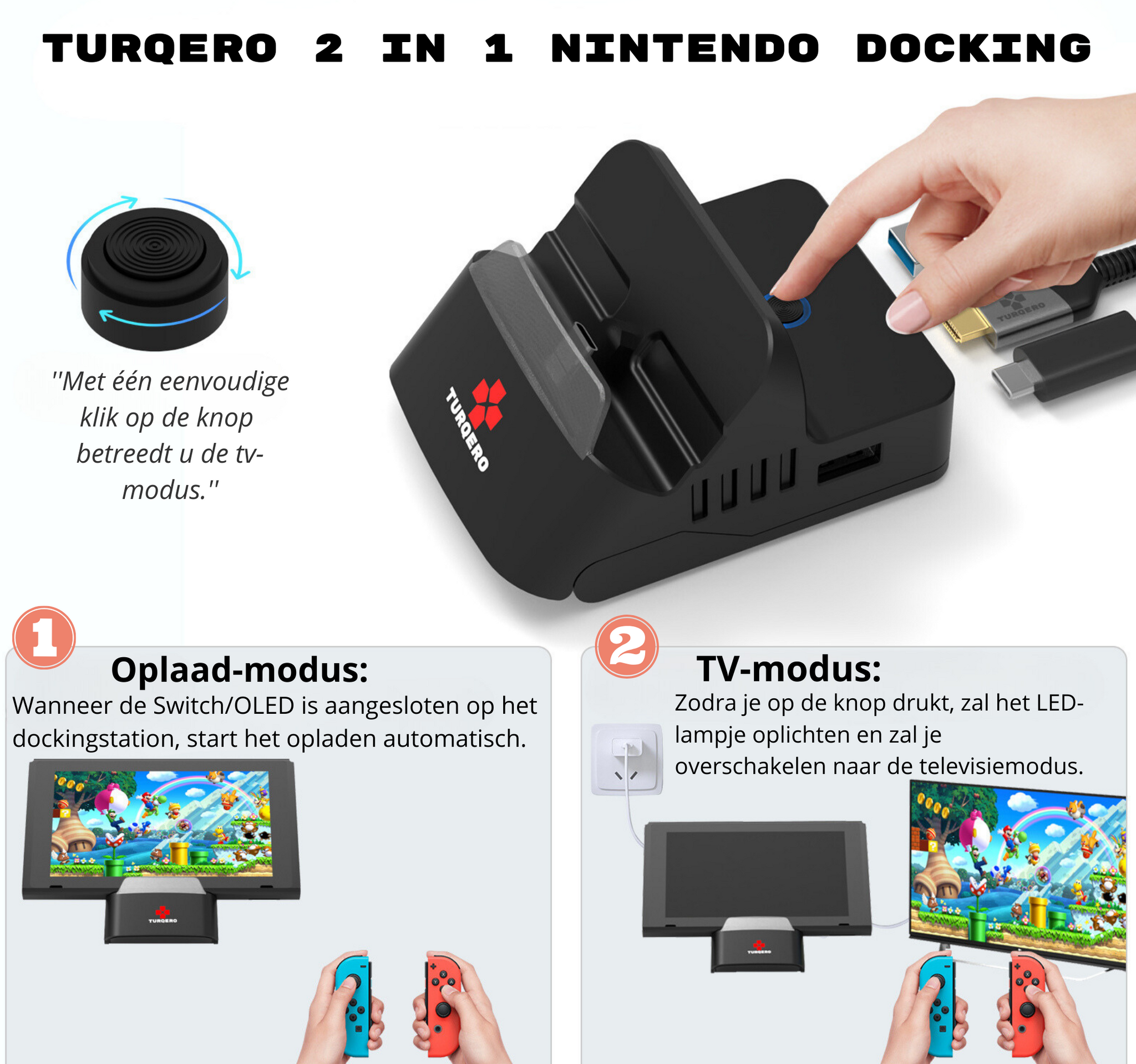 Nintendo Switch 5-in-1 Docking Station met HDMI Kabel – 4K TV Dock – Oplaadbare Controllers – Compatibel met Switch & Switch OLED –  Nintendo switch accessoires