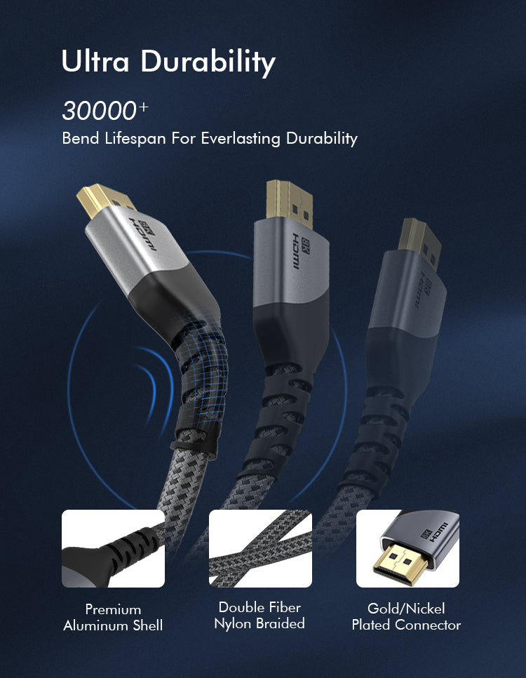 TURQERO 8K HDMI Kabel 2.1 -  HDMI naar HDMI - 1m- 1,5m -2m - 4K Ultra HD - Hoge snelheid - 4K (120Hz) - 8K (60Hz) - - Nylon - Zwart