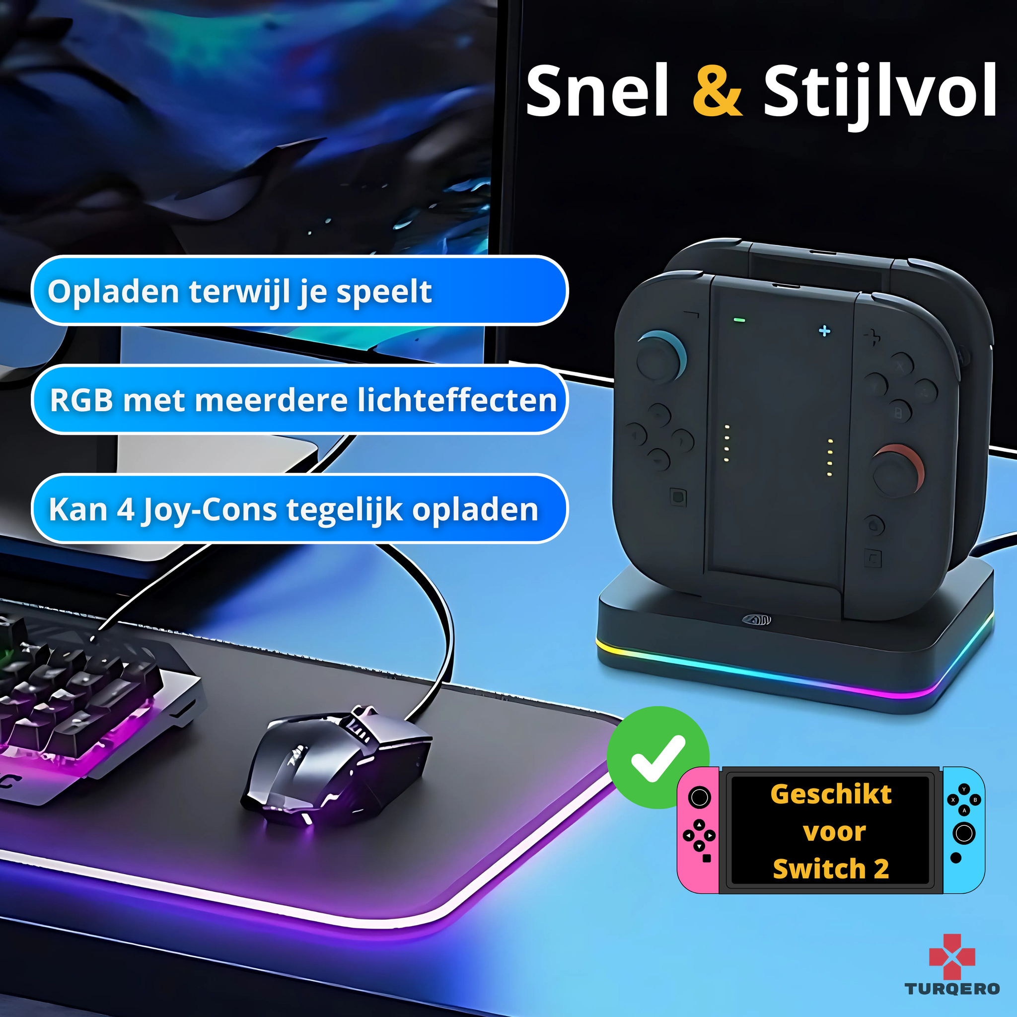 Nintendo Switch 2 Joy-Con 4-in-1  Charging Grip – Afneembare Charging Grip – RGB Oplader – Gaming Accessoire