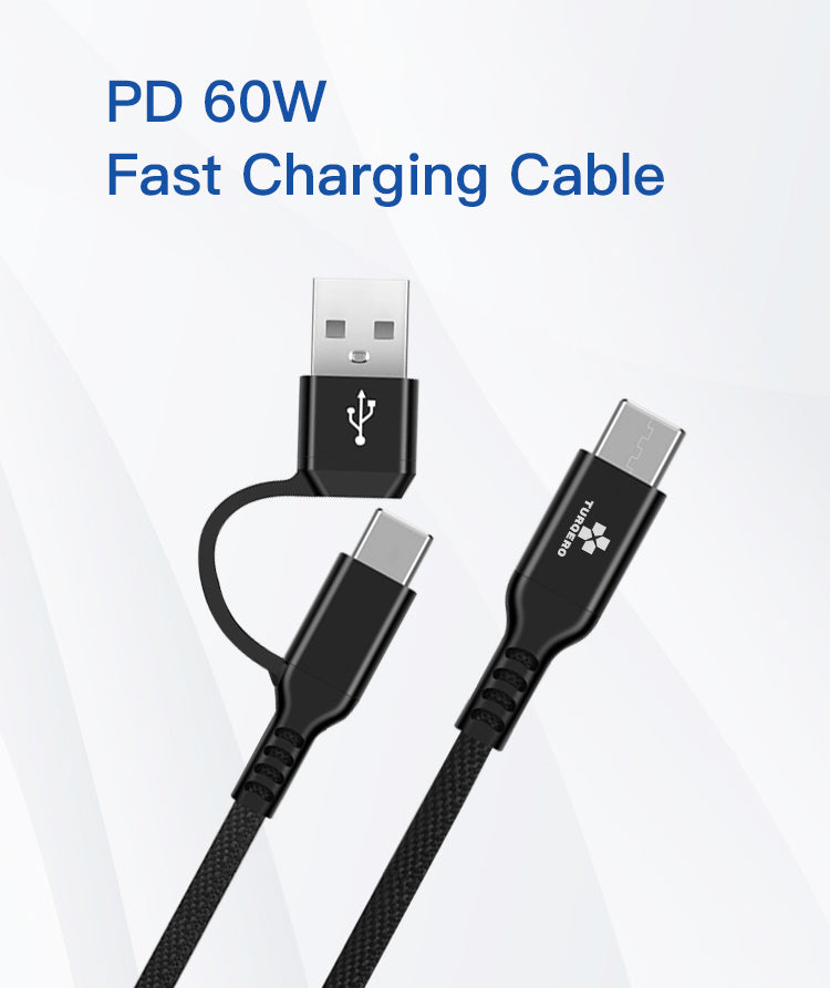 Multifunctionele USB A+C naar C Kabel 2-in-1 – PD Fast Charging & Dataoverdracht – Snelle Oplader voor Smartphones, Tablets en Controllers