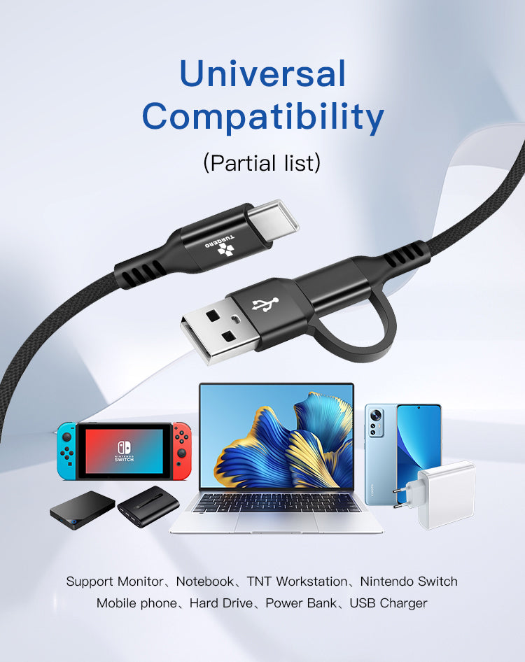 Multifunctionele USB A+C naar C Kabel 2-in-1 – PD Fast Charging & Dataoverdracht – Snelle Oplader voor Smartphones, Tablets en Controllers