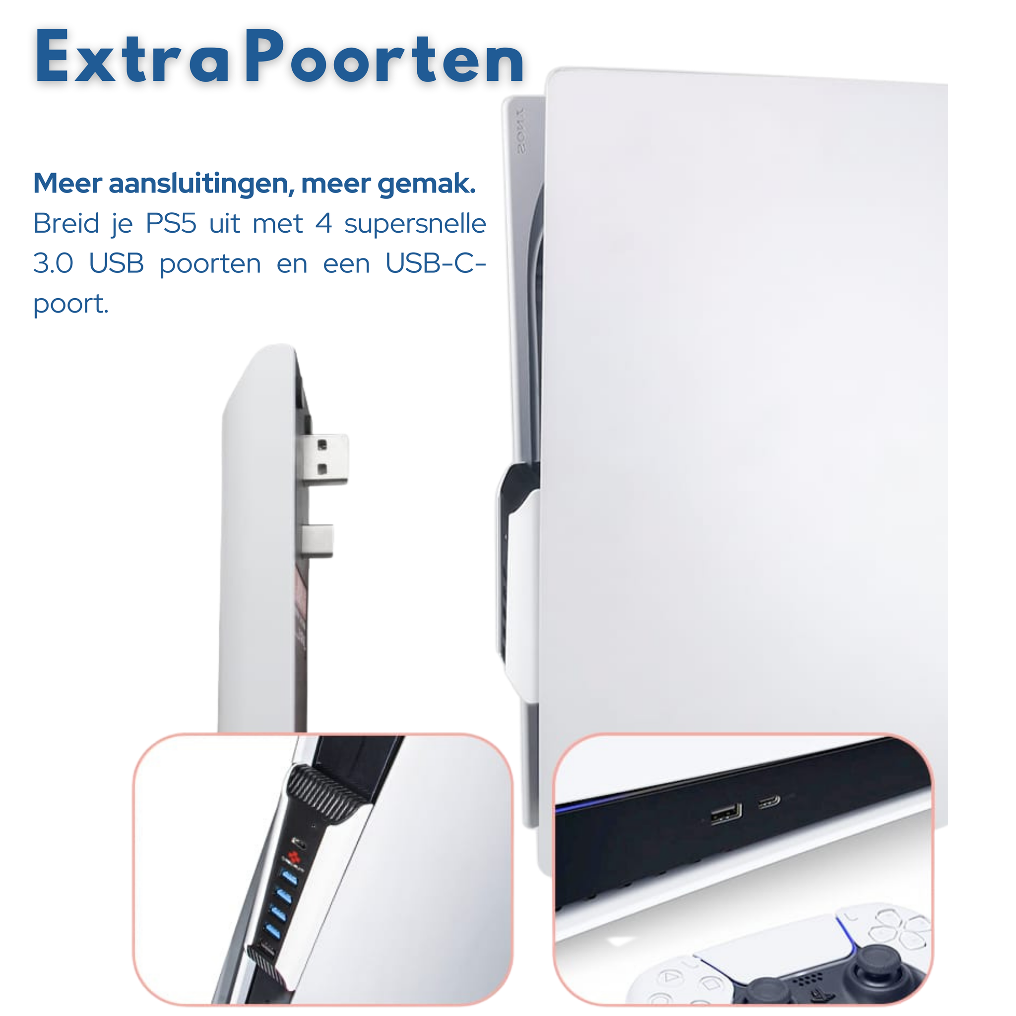 Turqero 5 in 1 usb hub geschikt voor PS5 - plug and play - disc & digital editie - extra poorten voor opladen en aansluiting van randapparatuur