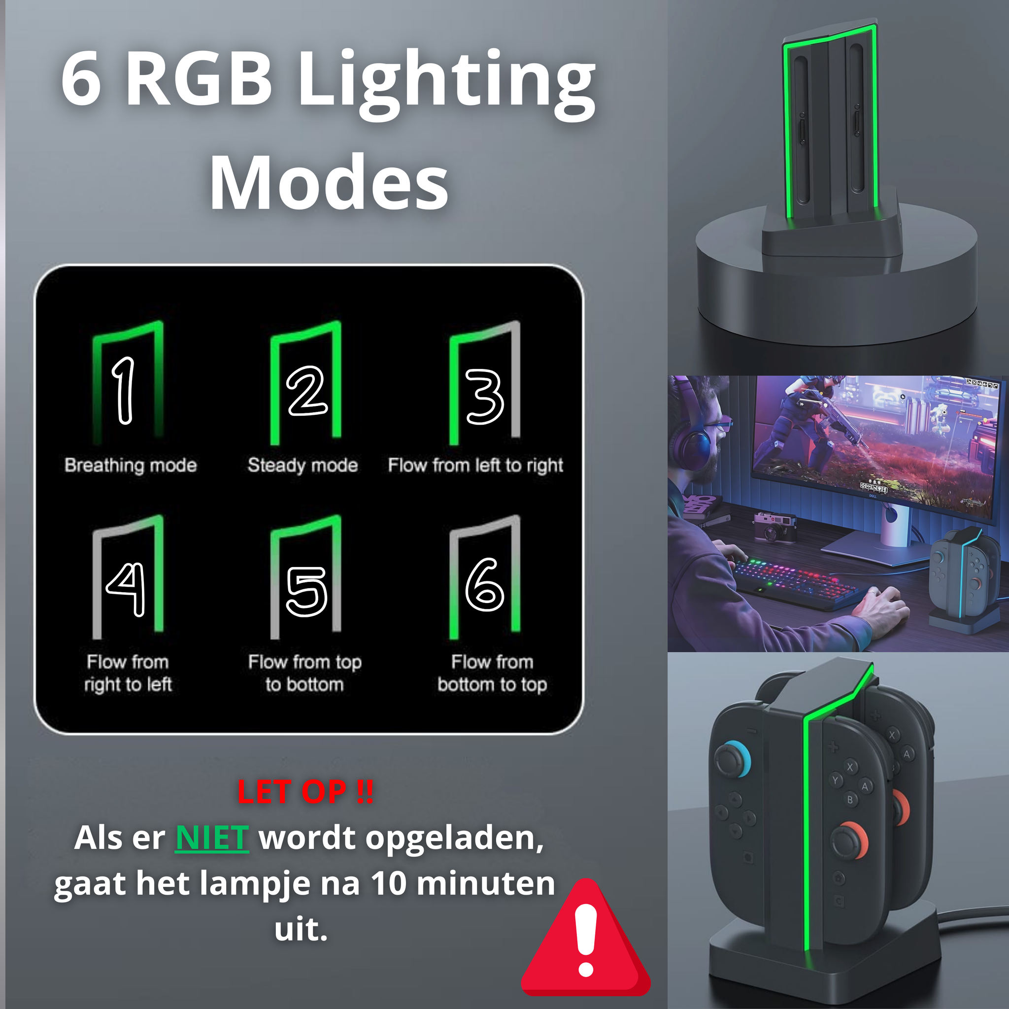 Nintendo Switch 2 Joy-Con Oplaadstation 4-in-1 – Staand model – met LED & RGB – Oplaadbare Controllers