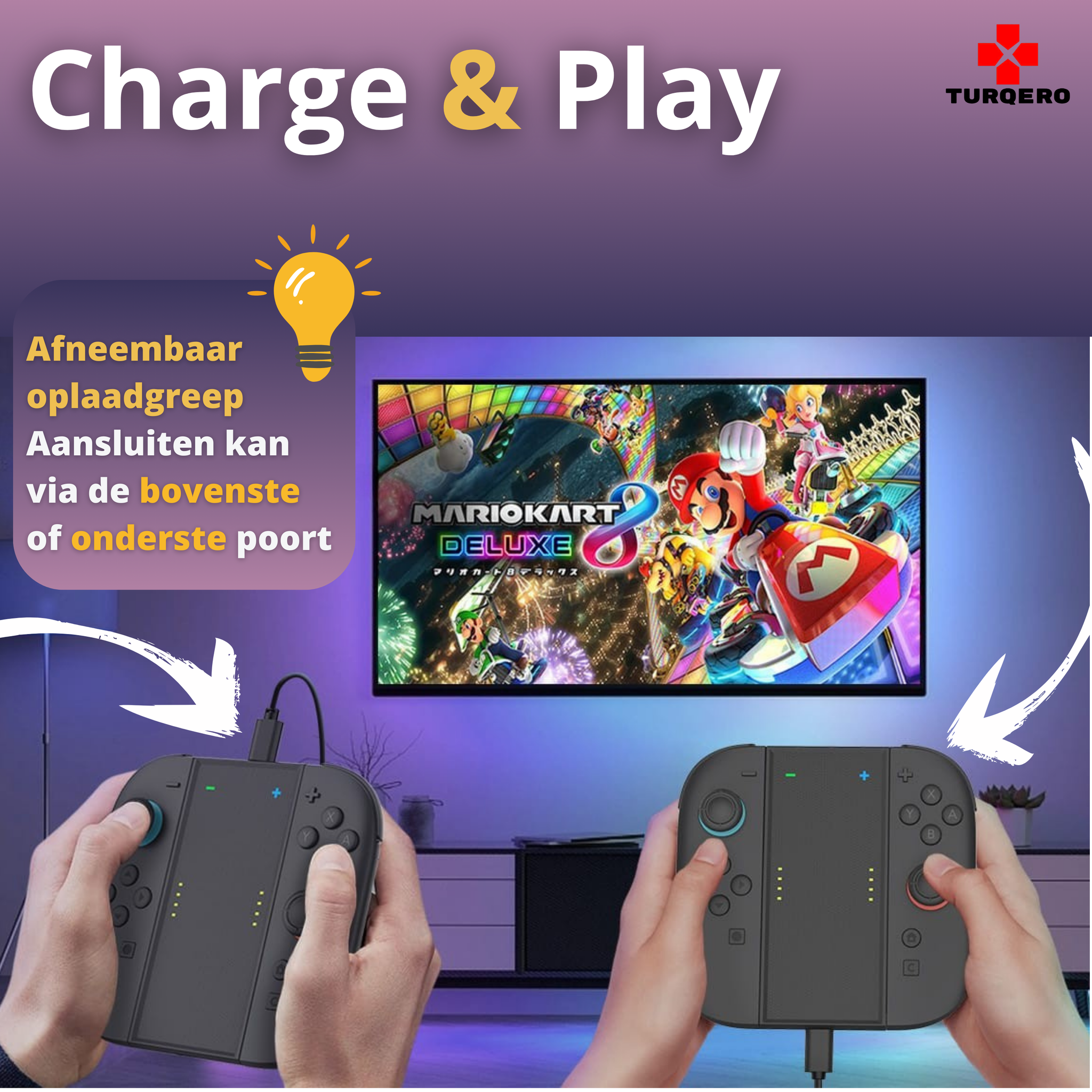 Nintendo Switch 2 Joy-Con 4-in-1  Charging Grip – Afneembare Charging Grip – RGB Oplader – Gaming Accessoire