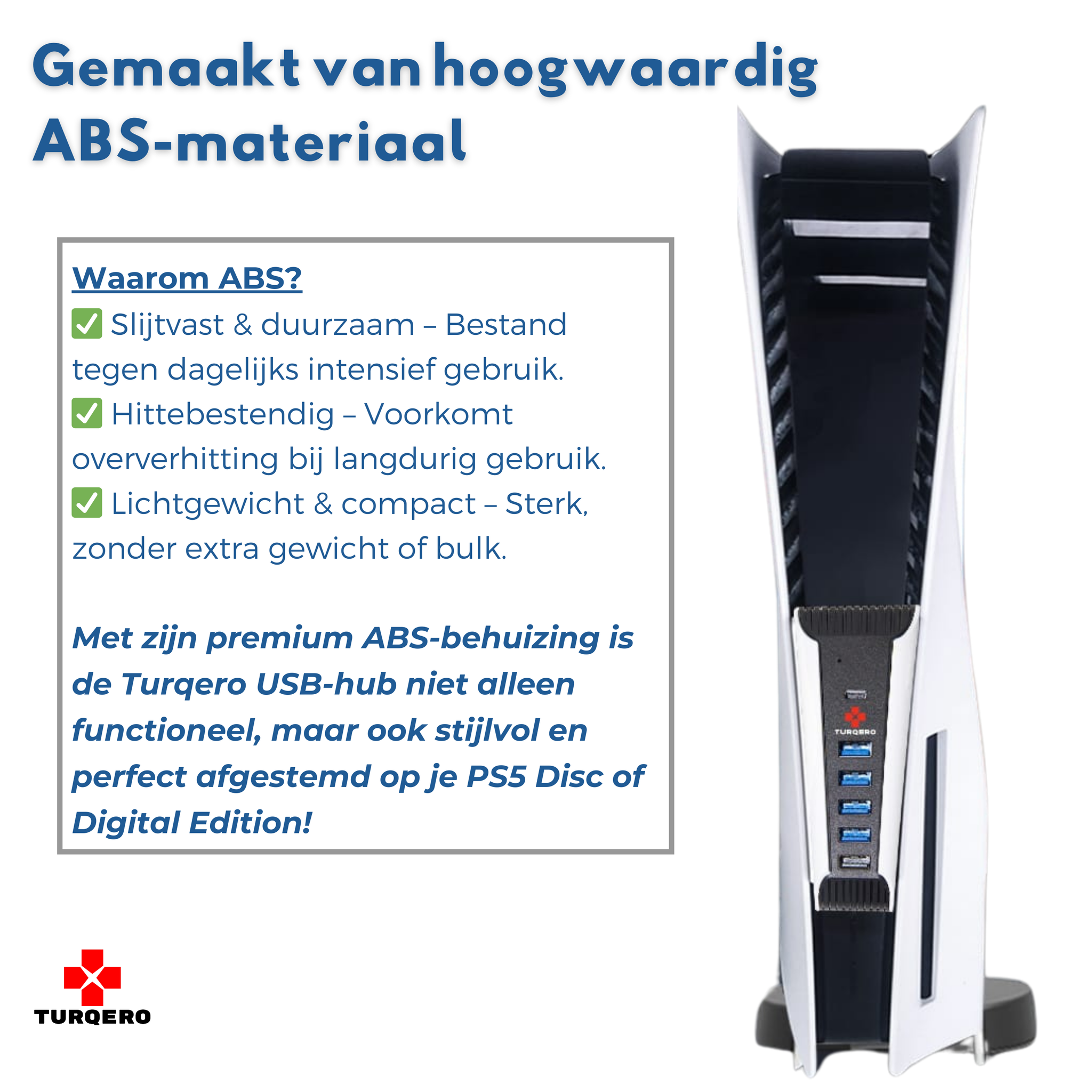 Turqero 5 in 1 usb hub geschikt voor PS5 - plug and play - disc & digital editie - extra poorten voor opladen en aansluiting van randapparatuur
