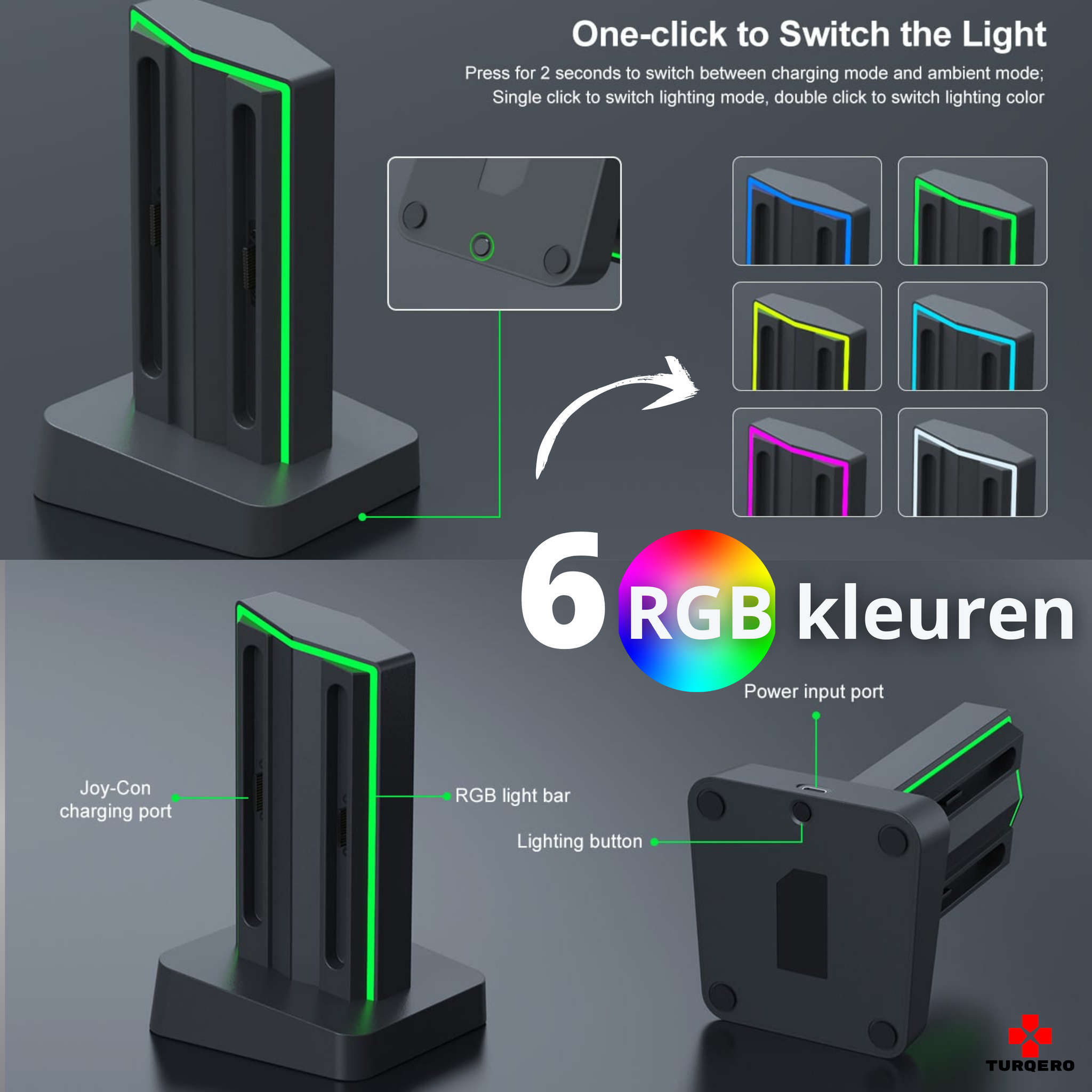Nintendo Switch 2 Joy-Con Oplaadstation 4-in-1 – Staand model – met LED & RGB – Oplaadbare Controllers