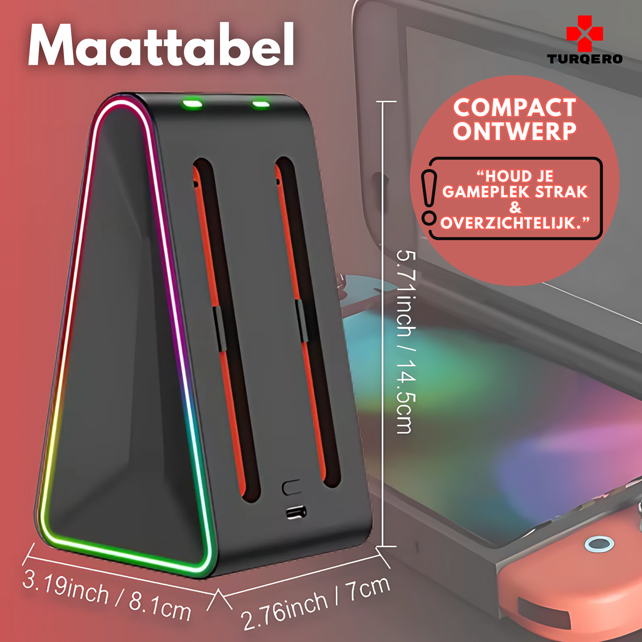 Nintendo Switch 2 Joy-Con Oplaadstation 4-in-1 – Driehoekig Elegant Dock – met LED & RGB – Oplaadbare Controllers