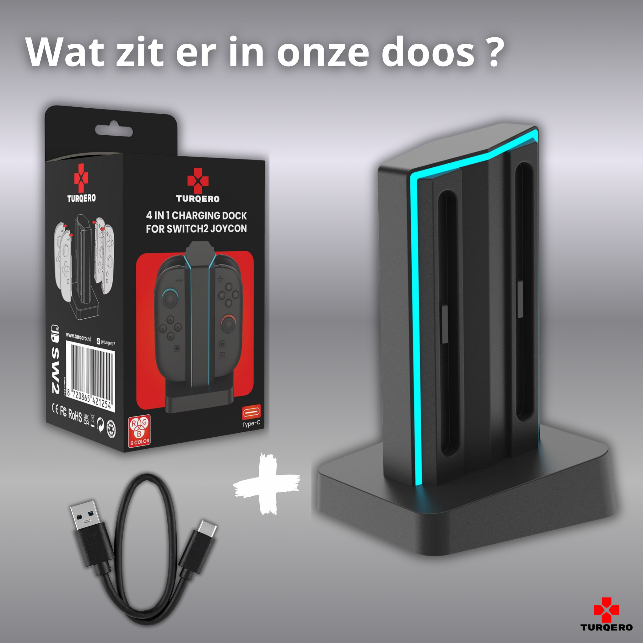 Nintendo Switch 2 Joy-Con Oplaadstation 4-in-1 – Staand model – met LED & RGB – Oplaadbare Controllers