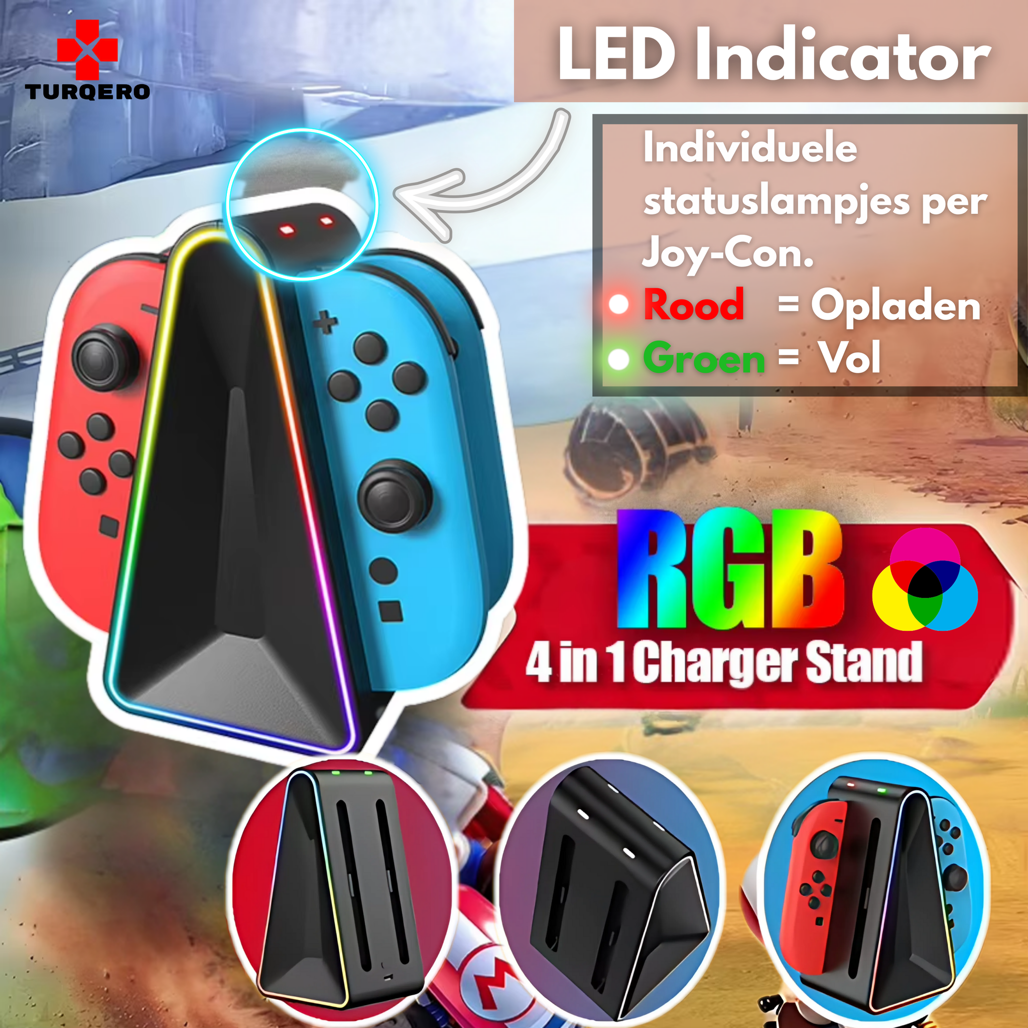Nintendo Switch 2 Joy-Con Oplaadstation 4-in-1 – Driehoekig Elegant Dock – met LED & RGB – Oplaadbare Controllers