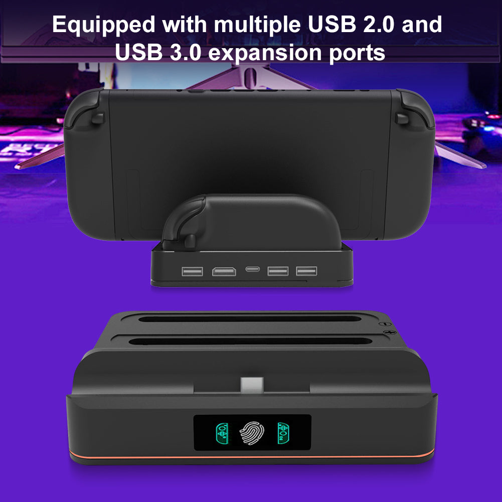 Switch 2-dockingstation Met RGB-verlichting – Draagbare Tv-dock Voor NS Switch 2, Oplaadstation, 4K HDMI-adapter, USB 3.0 En Type-C – Handige Accessoire Voor Onderweg