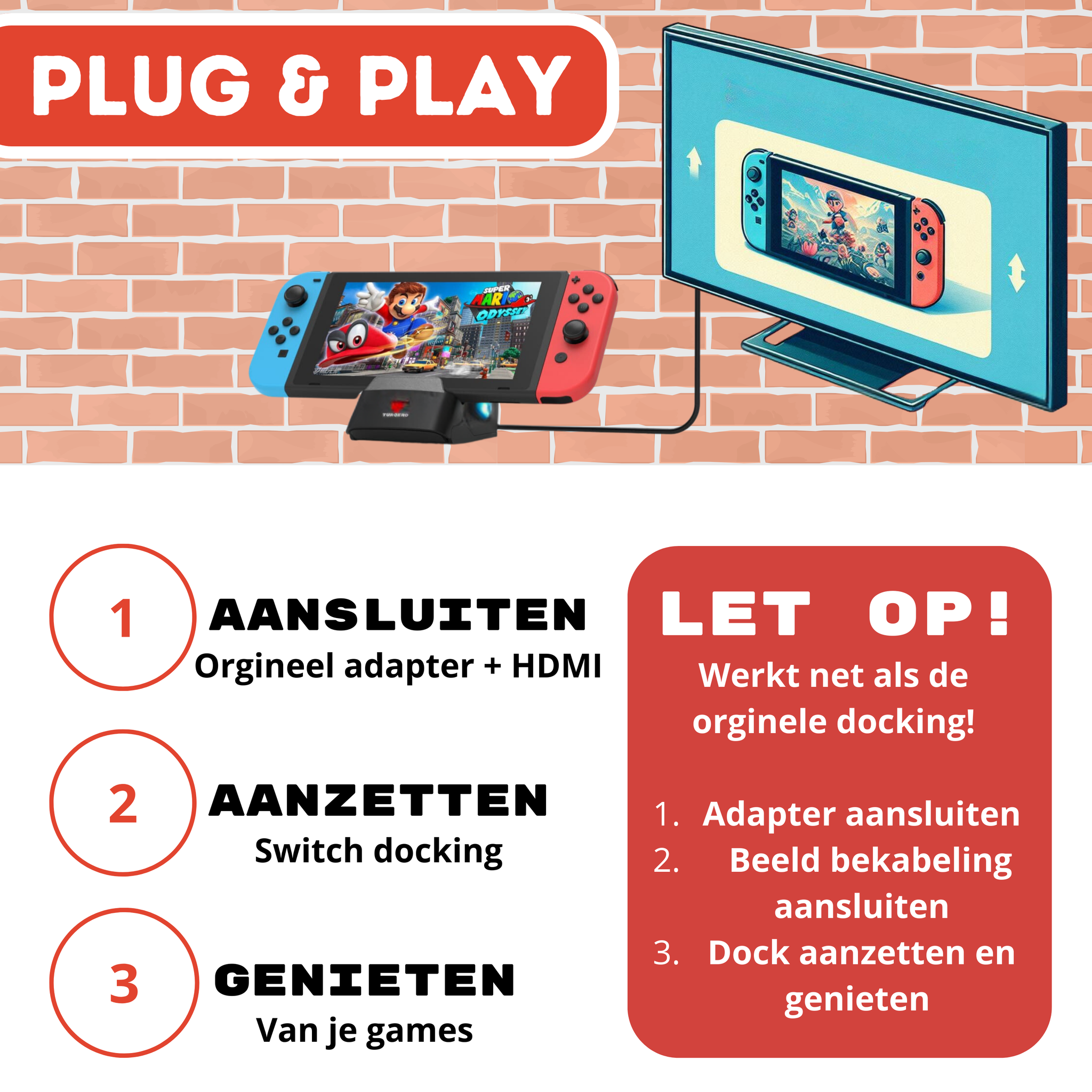 Nintendo Switch 5-in-1 Docking Station met HDMI Kabel – 4K TV Dock – Oplaadbare Controllers – Compatibel met Switch & Switch OLED –  Nintendo switch accessoires