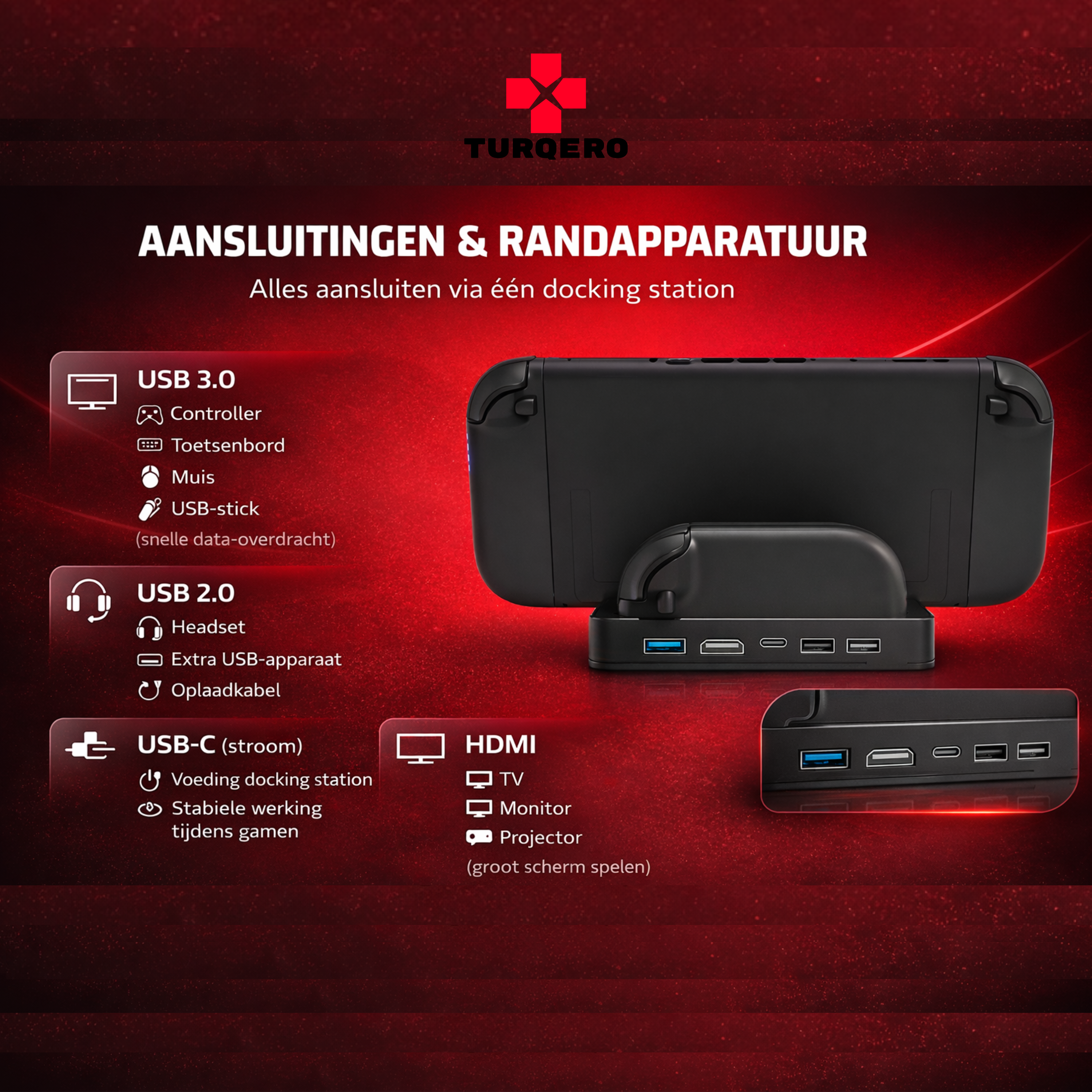 Turqero Nintendo Switch 2 TV Docking Station met RGB – 4K UHD – Oplaad
